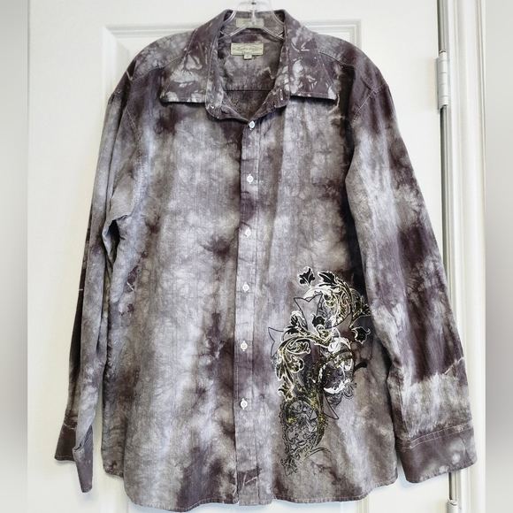 Eighty Eight Men's Vintage Button Down Shirt - Gray Tie-Dye Size X-Large - Picture 1 of 3